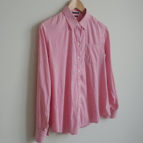 Theory Womens Medium pink white striped button down shirt blouse cotton - Picture 2 of 16